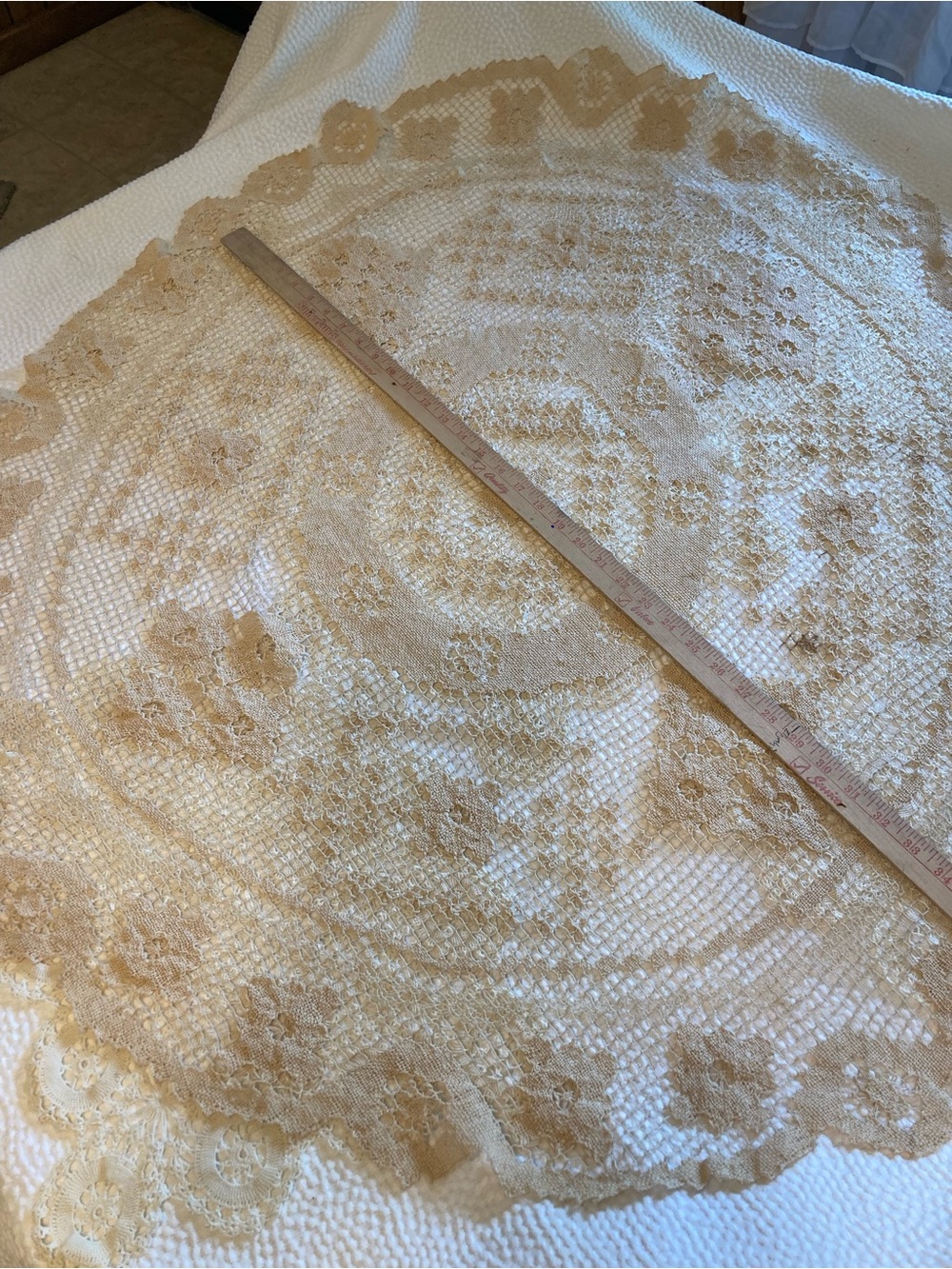 Vintage  Cream/Tan Crochet Lot, Scarves tablecloth, runners 6 pcs